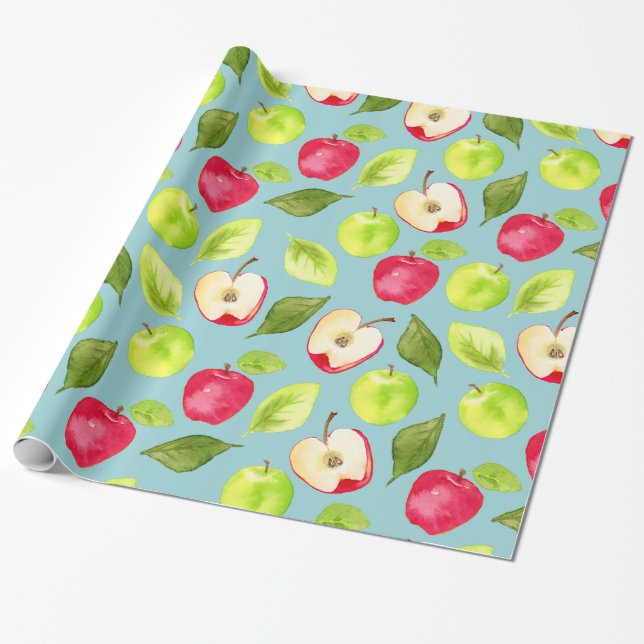 Papier Cadeau Motif de pommes d'aquarelle (Déroulé)