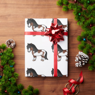 Papier Cadeau Motif de poney Shetland Pinto Brun Poney de dessin
