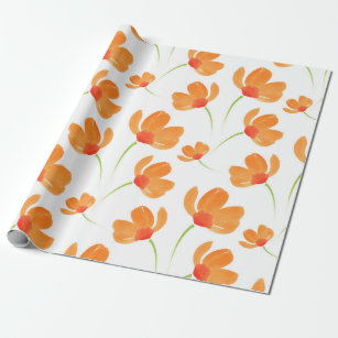 Papier Cadeau Motif de Poppies d'aquarelle orange