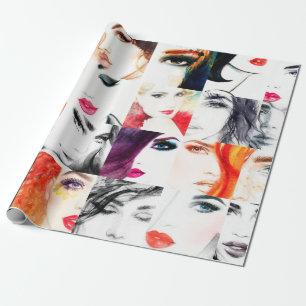 Papier Cadeau Motif de portrait féminin aquarelle