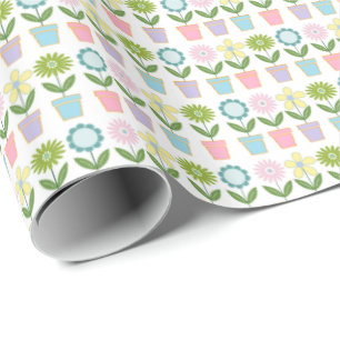 Papier Cadeau Motif de pots de fleurs pastel