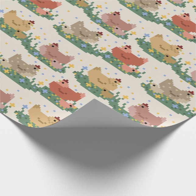 Papier Cadeau Motif de poulets pixel adorable (Coin)