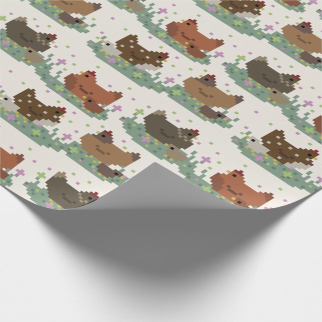 Papier Cadeau Motif de poulets pixel adorables (Coin)