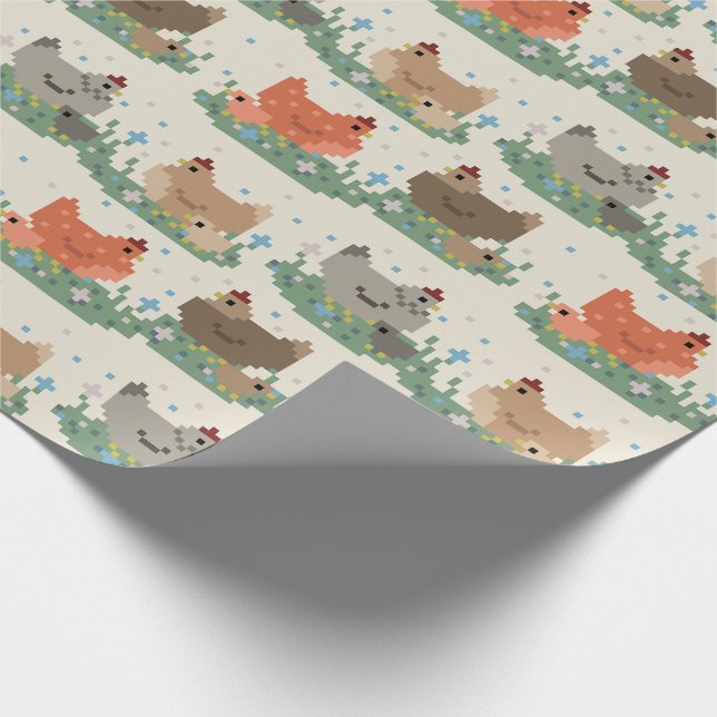 Papier Cadeau Motif de poulets pixels mignons (Coin)