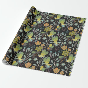Papier Cadeau Motif de printemps foncé