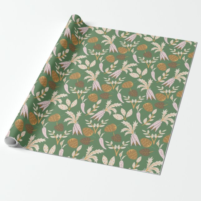 Papier Cadeau Motif de printemps vert (Déroulé)