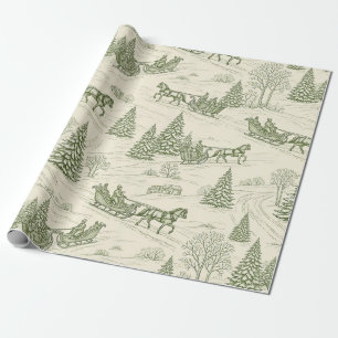 Papier Cadeau Motif de promenade en traîneau de Noël Toile verte