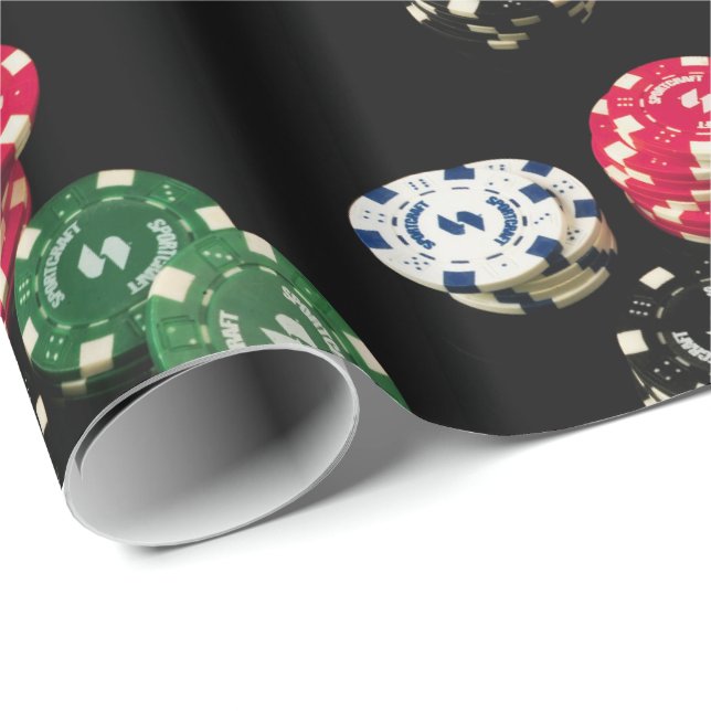 Papier Cadeau Motif de puces de poker (Coin rond)