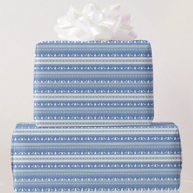 Papier Cadeau Motif de pull de Noël bleu et blanc (Créateur téléchargé)