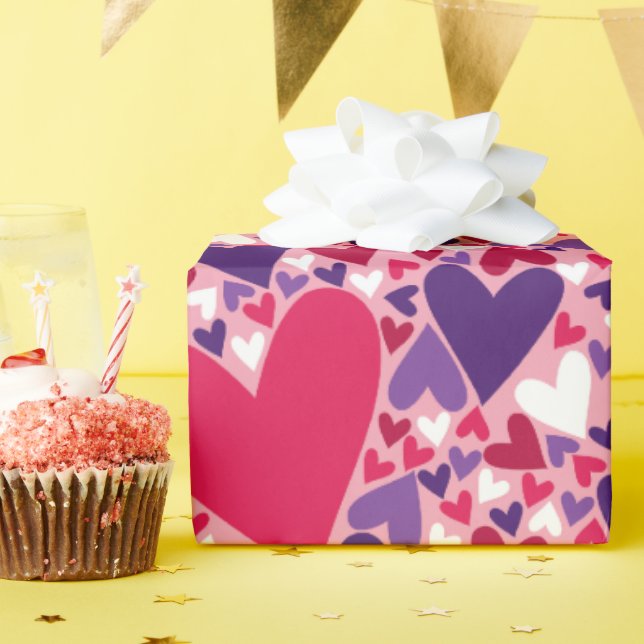 Papier Cadeau Motif de Purple and Red Hearts (Fête d'anniversaire)