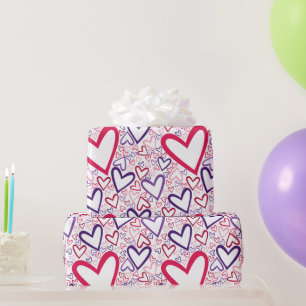 Papier Cadeau Motif de Purple and Red Hearts
