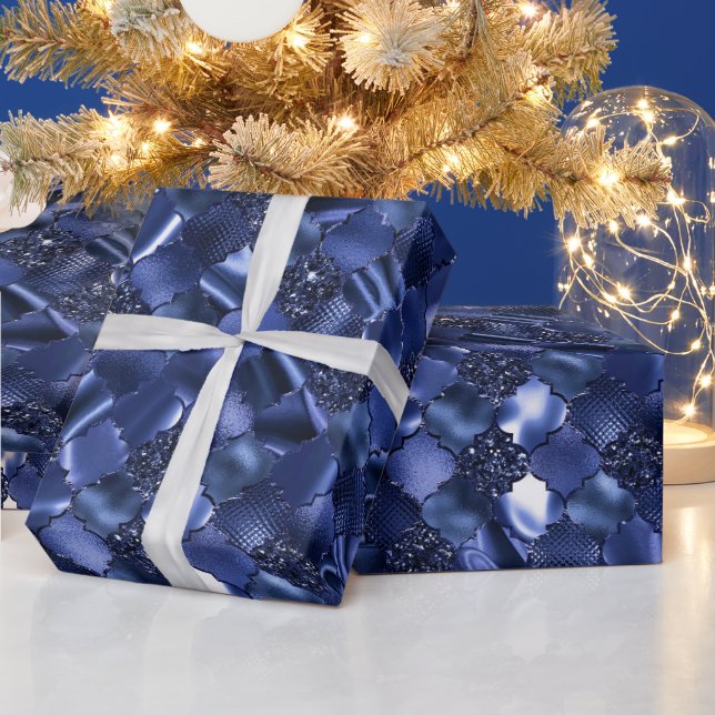 Papier Cadeau Motif de Quatrefoil bleu Marocain (Vacances)