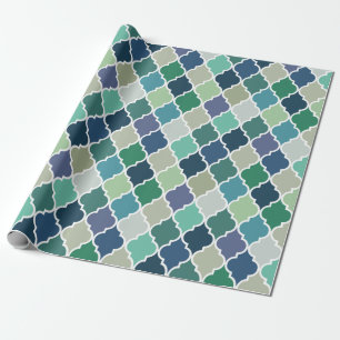 Papier Cadeau Motif de quatrefoil bleu, vert et turquoise