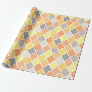 Papier Cadeau Motif de quatrefoil jaune, orange et gris