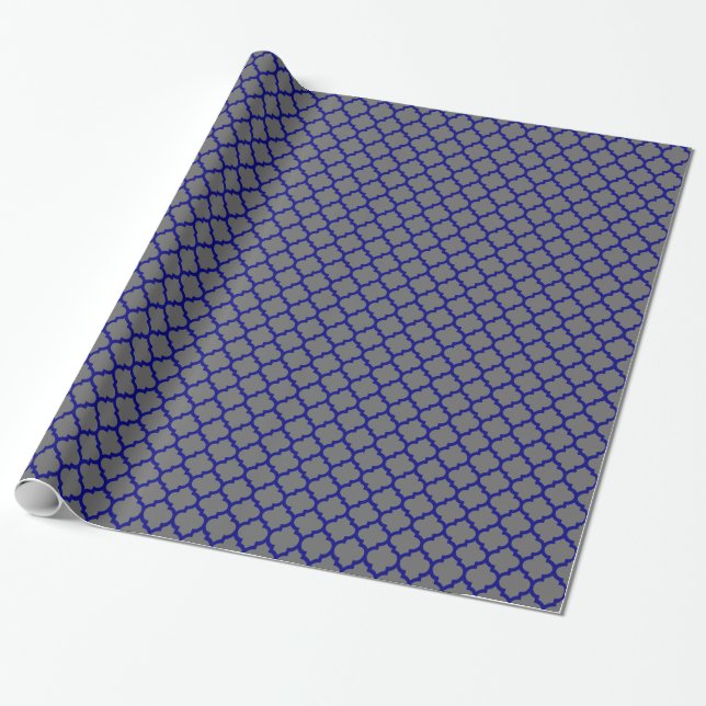 Papier Cadeau Motif de Quatrefoil Marocain bleu Marine #5 (Déroulé)