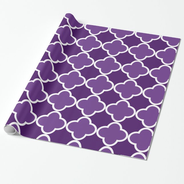 Papier Cadeau Motif de quatrefoil pourpre (Déroulé)