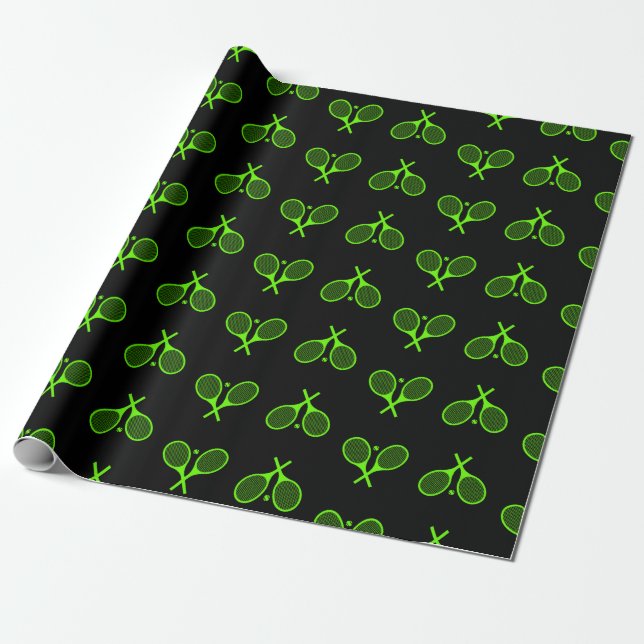 Papier Cadeau Motif de raquettes de tennis fluorescentes Neon Gr (Déroulé)
