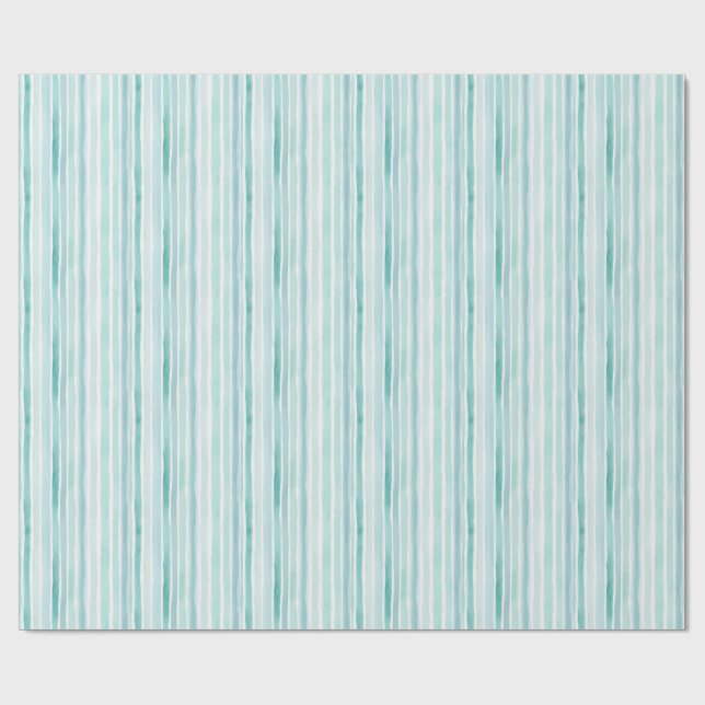 Papier Cadeau Motif de rayure verticale aqua aquarelle côtier  (Plat)