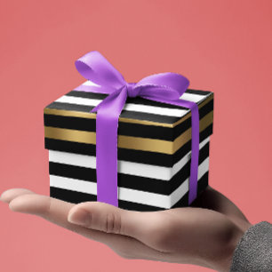 Papier Cadeau Motif de rayures noir, blanc et or