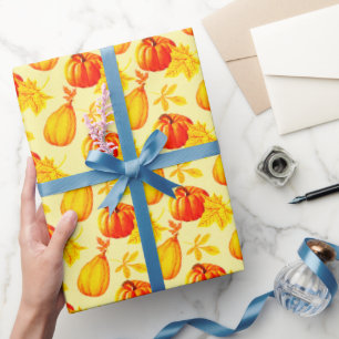 Papier Cadeau Motif de récolte de citrouilles et de feuilles d'a