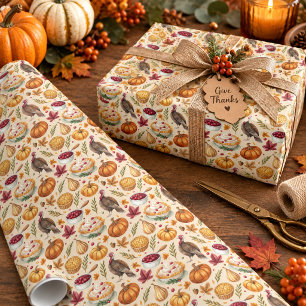 Papier Cadeau Motif de récolte de Thanksgiving de ferme conforta