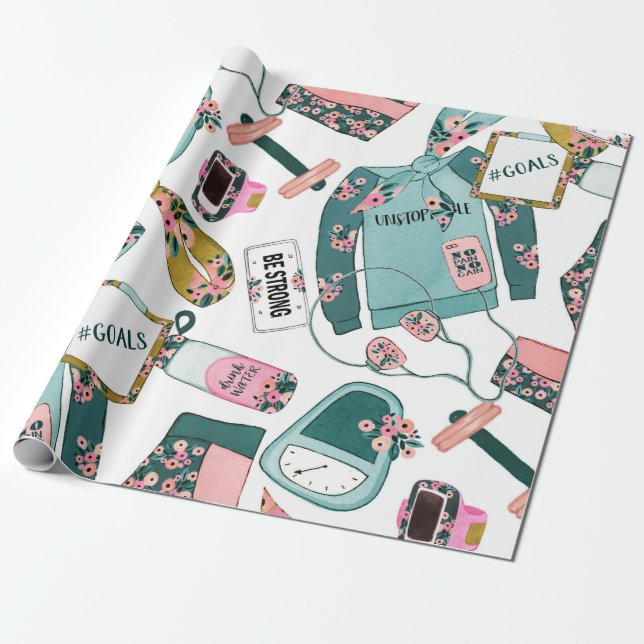 Papier Cadeau Motif de remise en forme pour filles (Déroulé)