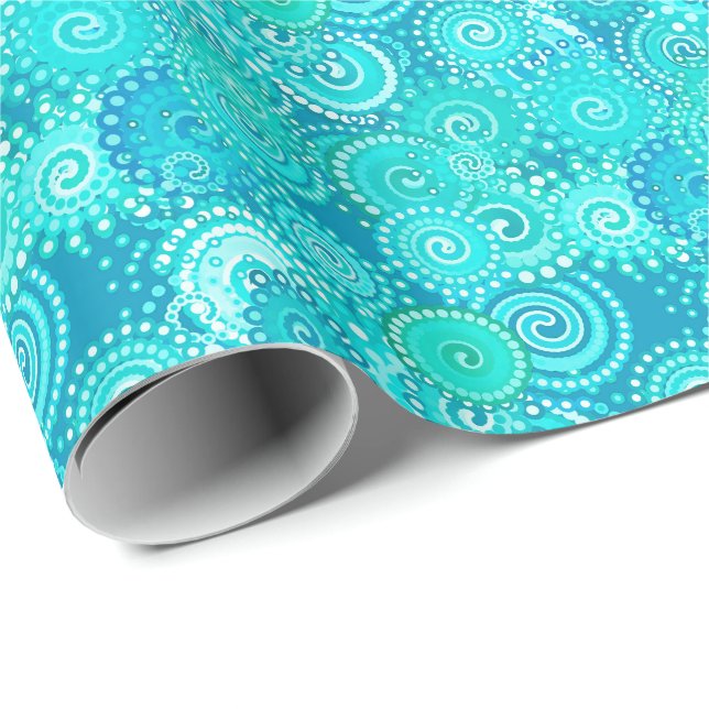 Papier Cadeau Motif de remous de fractale, nuances de bleu (Coin rond)