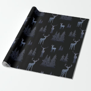 Papier Cadeau Motif de rennes Bleu Et Noir