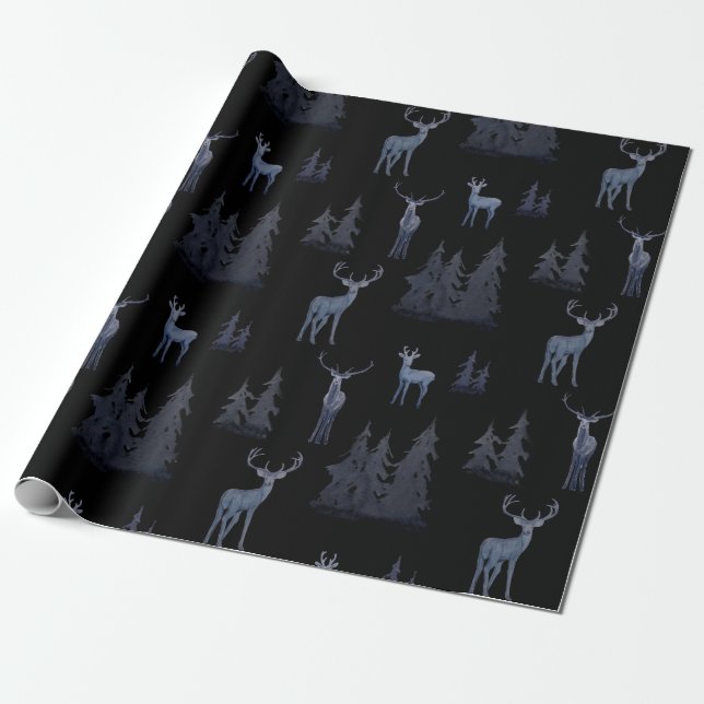 Papier Cadeau Motif de rennes Bleu Et Noir (Déroulé)