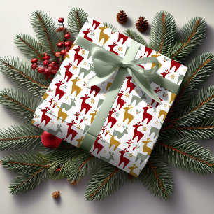 Papier Cadeau Motif de rennes de Noël rouge#12 ID1009
