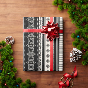 Papier Cadeau Motif de rennes de rennes de Noël à rayures noires