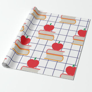 Papier Cadeau Motif de rentrée scolaire avec pommes et livres