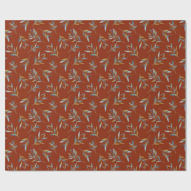 Papier Cadeau Motif de répétition botanique de Twigs avec or (Plat)