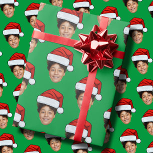 Papier Cadeau Motif de répétition de visage Père Noël photo pers