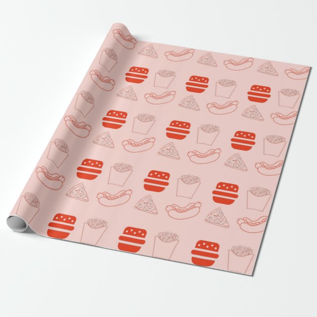 Papier Cadeau Motif de restauration rapide rouge (Déroulé)