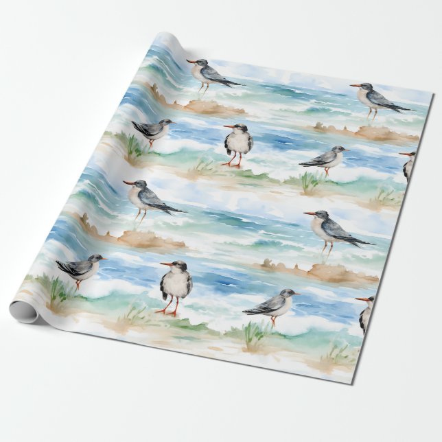 Papier Cadeau Motif de rivage de bécasseau côtier (4) (Déroulé)