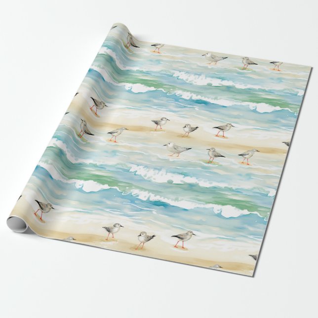 Papier Cadeau Motif de rivage du bécasseau côtier (5) (Déroulé)