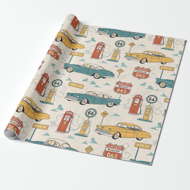 Papier Cadeau Motif de road trip vintage (1) (Déroulé)