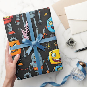 Papier Cadeau Motif de robots et de monstres rétro mignons