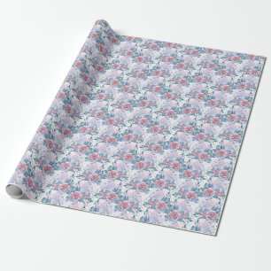 Papier Cadeau Motif de rose de rose et de bleu