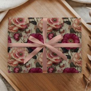 Papier Cadeau Motif de rose rose florale vintage Jardin romantiq