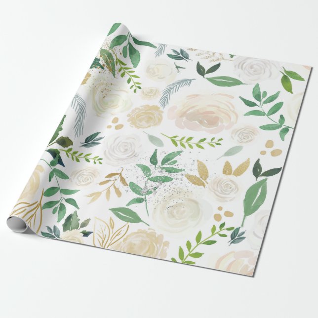 Papier Cadeau Motif de Roses blanches (Déroulé)