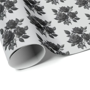 Papier Cadeau Motif de roses gothiques noires carrelées cool