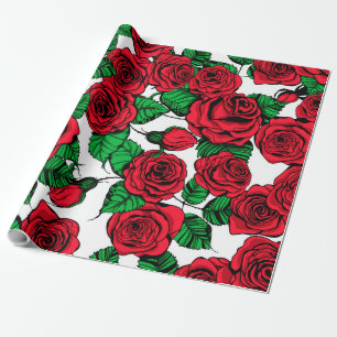 Papier Cadeau Motif de roses rouges