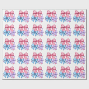 Papier Cadeau Motif de ruban à nœud mignon - Nœud rose, bleu et