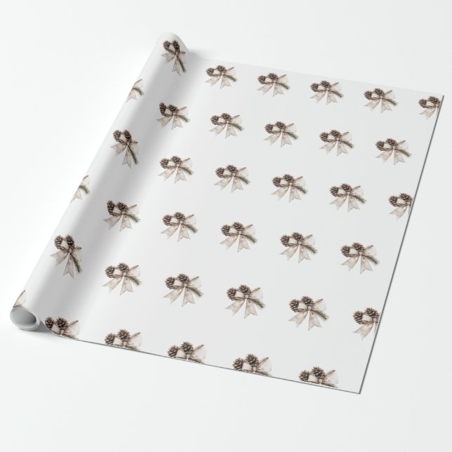 Papier Cadeau Motif de ruban de Noël à l'aquarelle Boho (Déroulé)