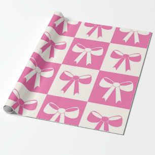 Papier Cadeau Motif de rubans roses à carreaux coquette 