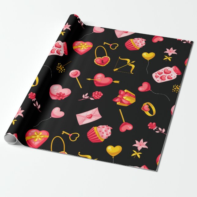 Papier Cadeau Motif de Saint-Valentin rose (Déroulé)