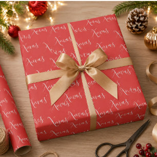 Papier Cadeau Motif de script rouge de Noël Fêtes