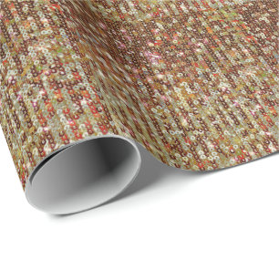 Papier Cadeau Motif de sequins scintillants en cuivre or élégant